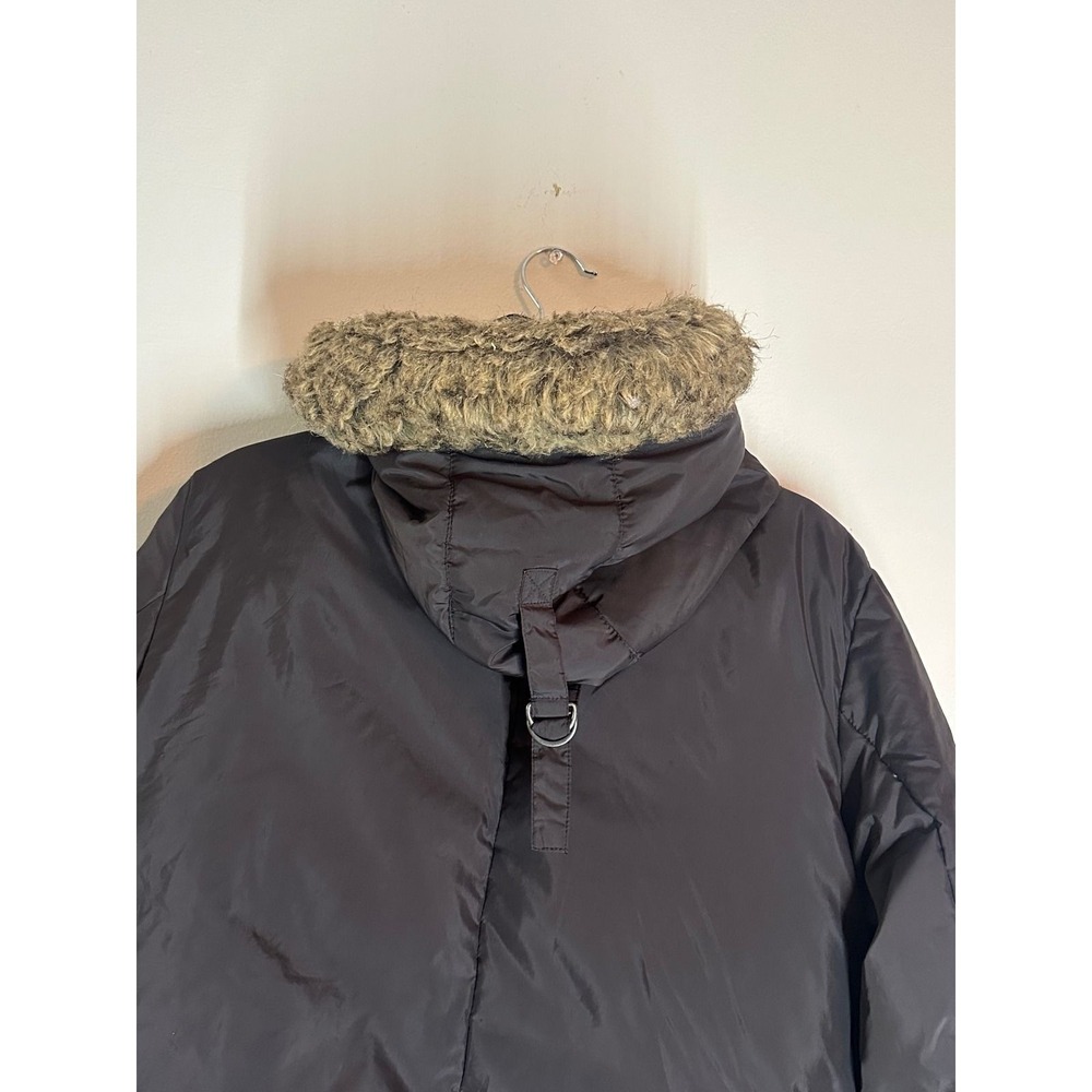 DKNY Vintage Womens Black Faux Fur Hooded Puffer Coat Jacket Size L Y2K Winter - Picture 6 of 6